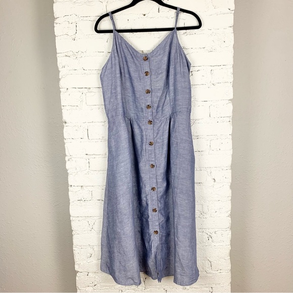 Joules Abby Blue Linen Midi Button Up Sleeveless Sundress 12 - Picture 3 of 9